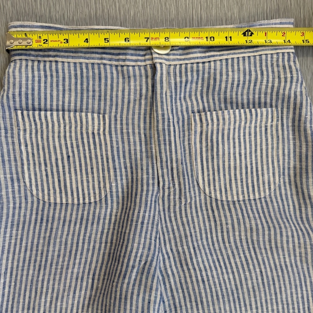 De Castro Blue White Striped 100% Linen Cropped Wide Leg Pants M - Picture 6 of 9
